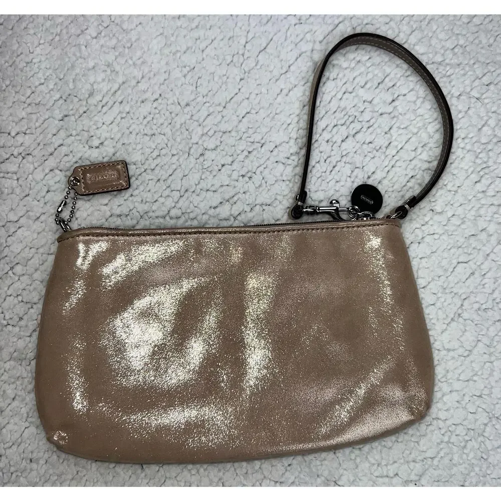 Coach Gold Metallic Large Wristlet Clutch Purses
